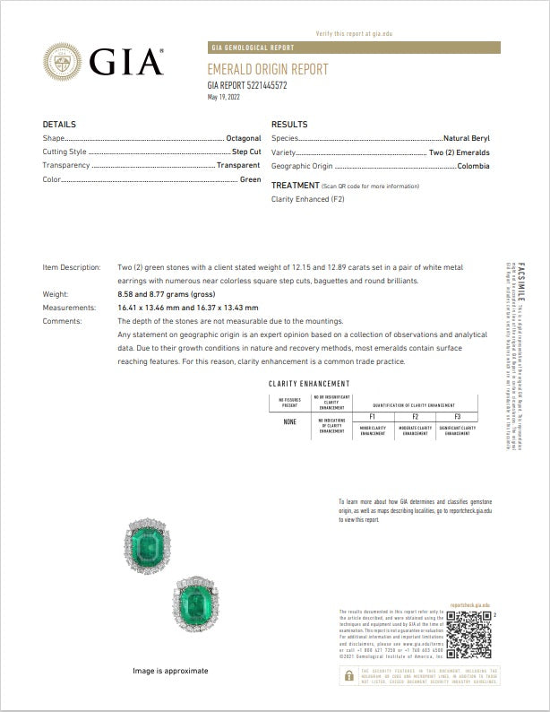 Mid-Century 25.04 Carat Colombian Emerald Diamond 18K Gold Earrings, GIA Cert.