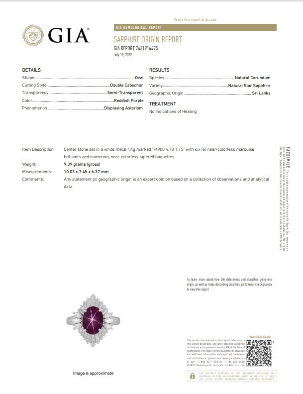 Star Sapphire Diamond Platinum Ring, GIA Certified