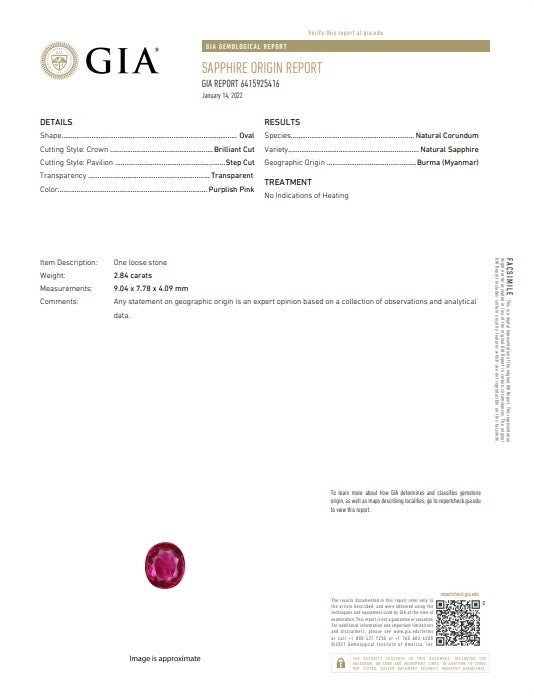 2.84 Carat Burmese Pink-Sapphire Diamond Platinum Ring, GIA Certified No-Heat