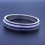 Blue-Sapphire Diamond 18k White Gold Bangle Bracelet