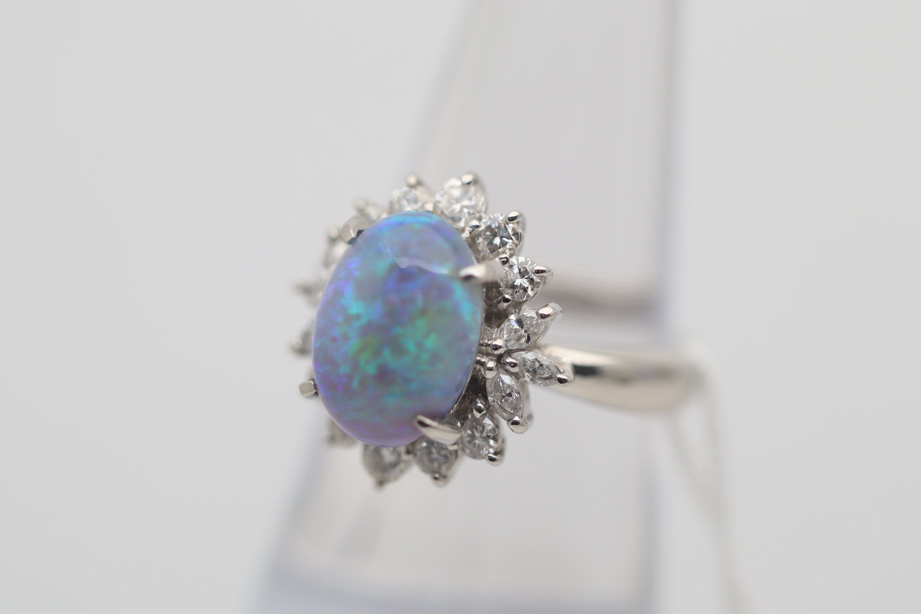 Australian Crystal Opal Diamond Platinum Ring