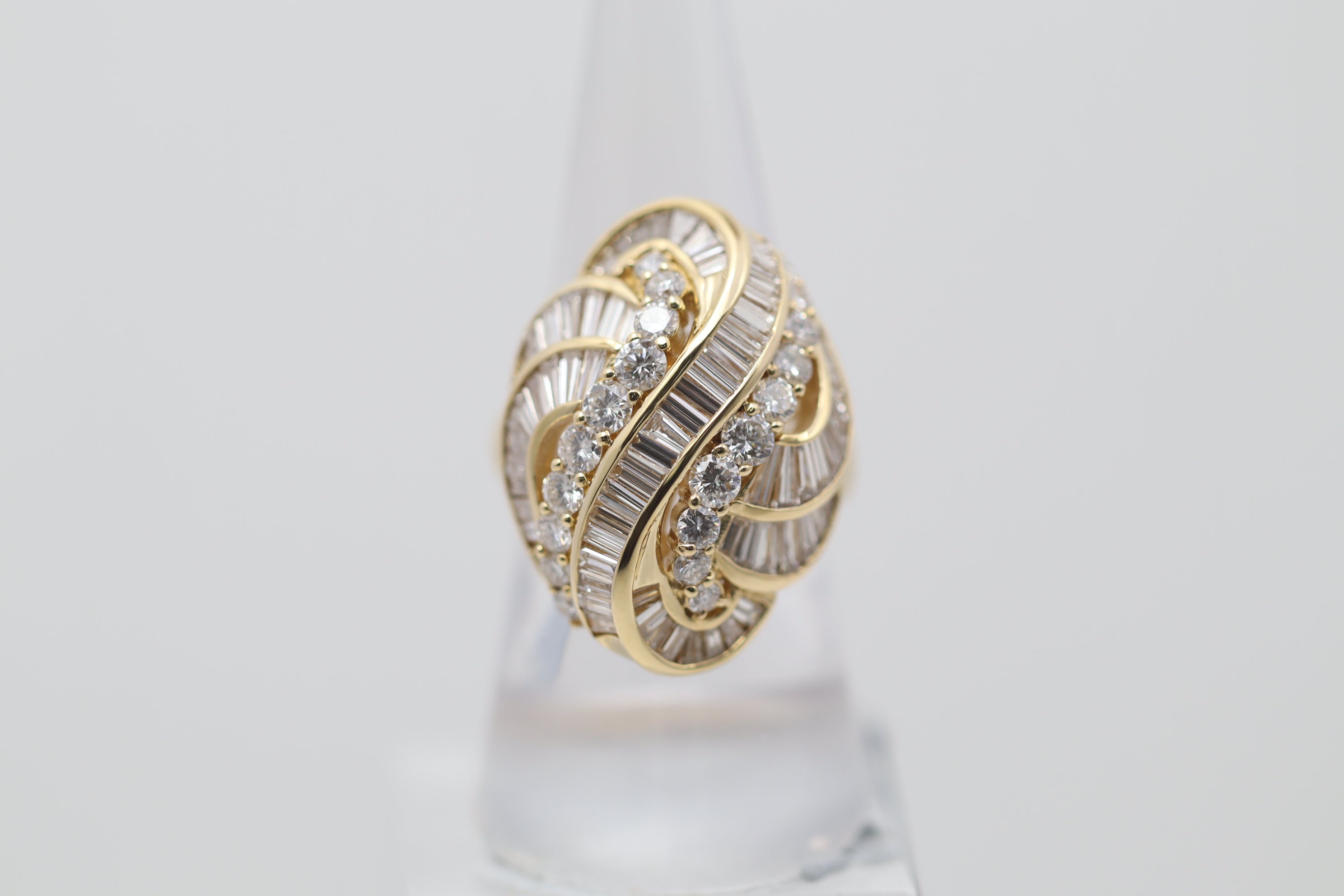 Diamond Cascade Gold Domed Cocktail Ring