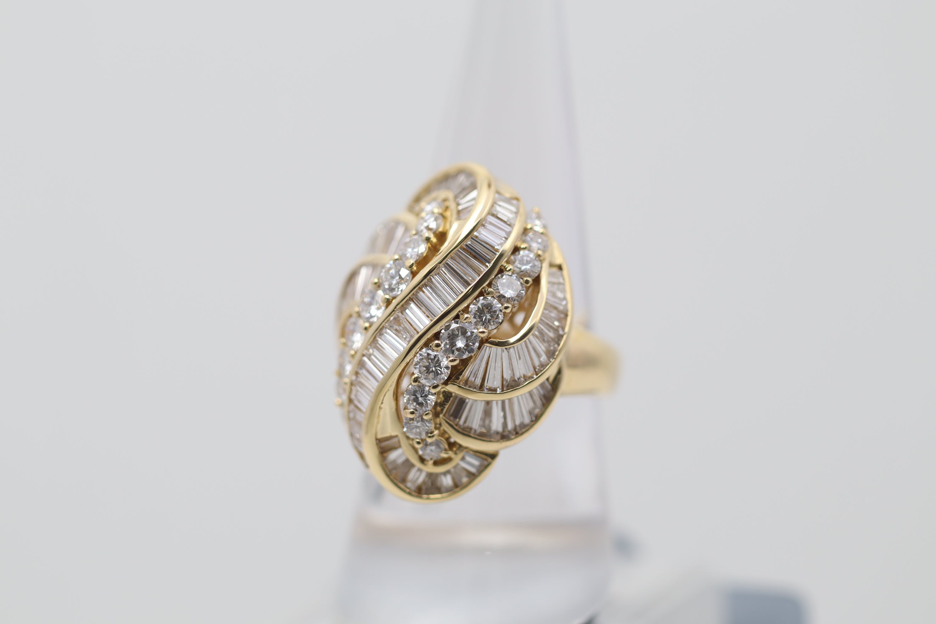 Diamond Cascade Gold Domed Cocktail Ring