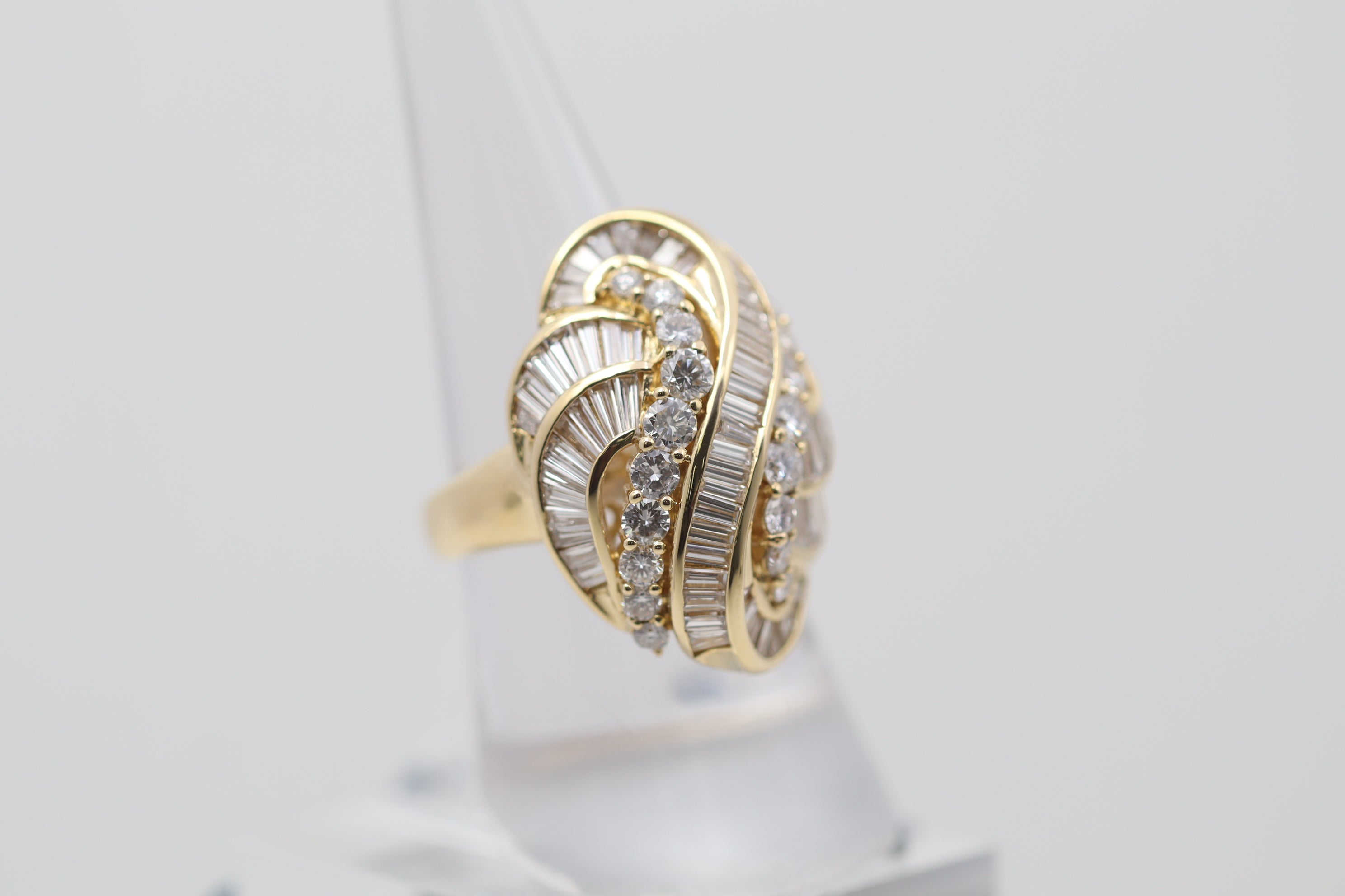 Diamond Cascade Gold Domed Cocktail Ring