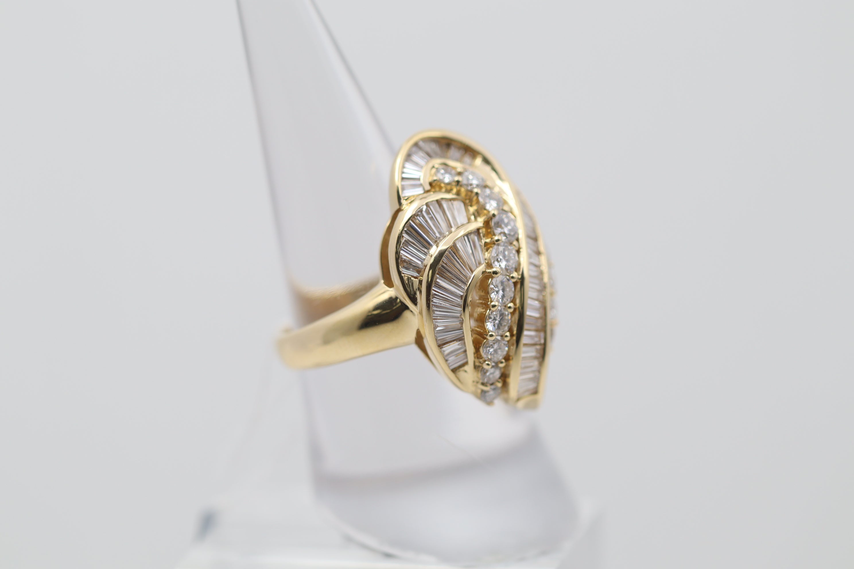 Diamond Cascade Gold Domed Cocktail Ring