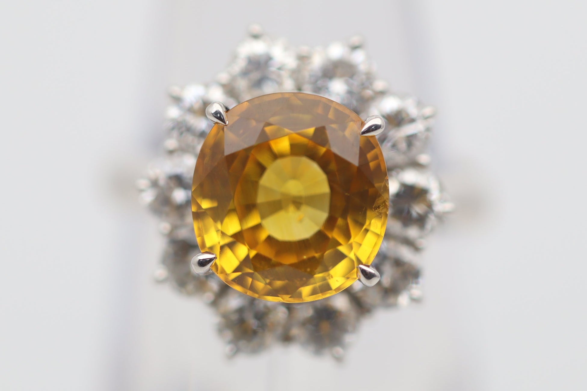 4.68 Carat Orange Sapphire Diamond Halo Platinum Ring