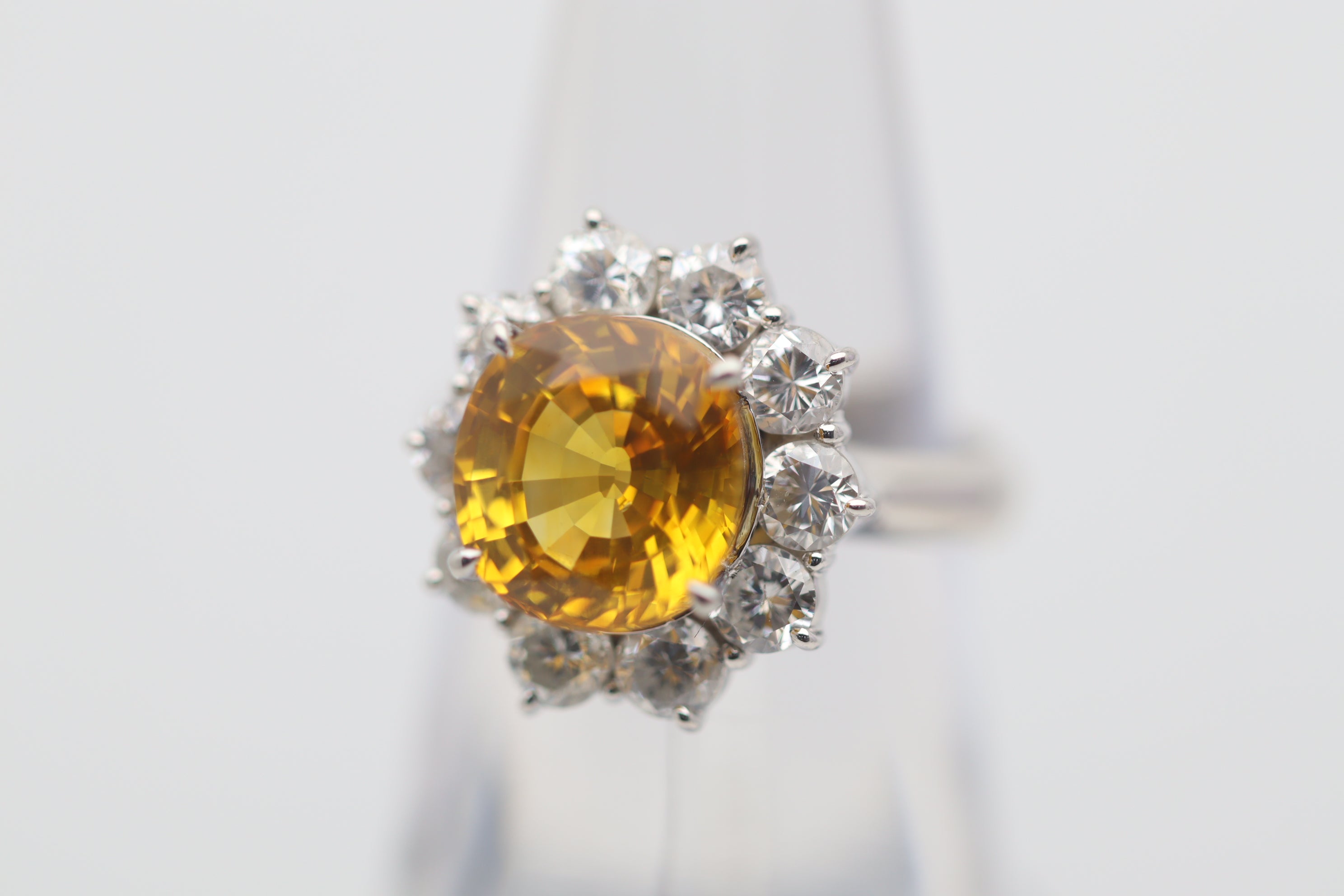 4.68 Carat Orange Sapphire Diamond Halo Platinum Ring