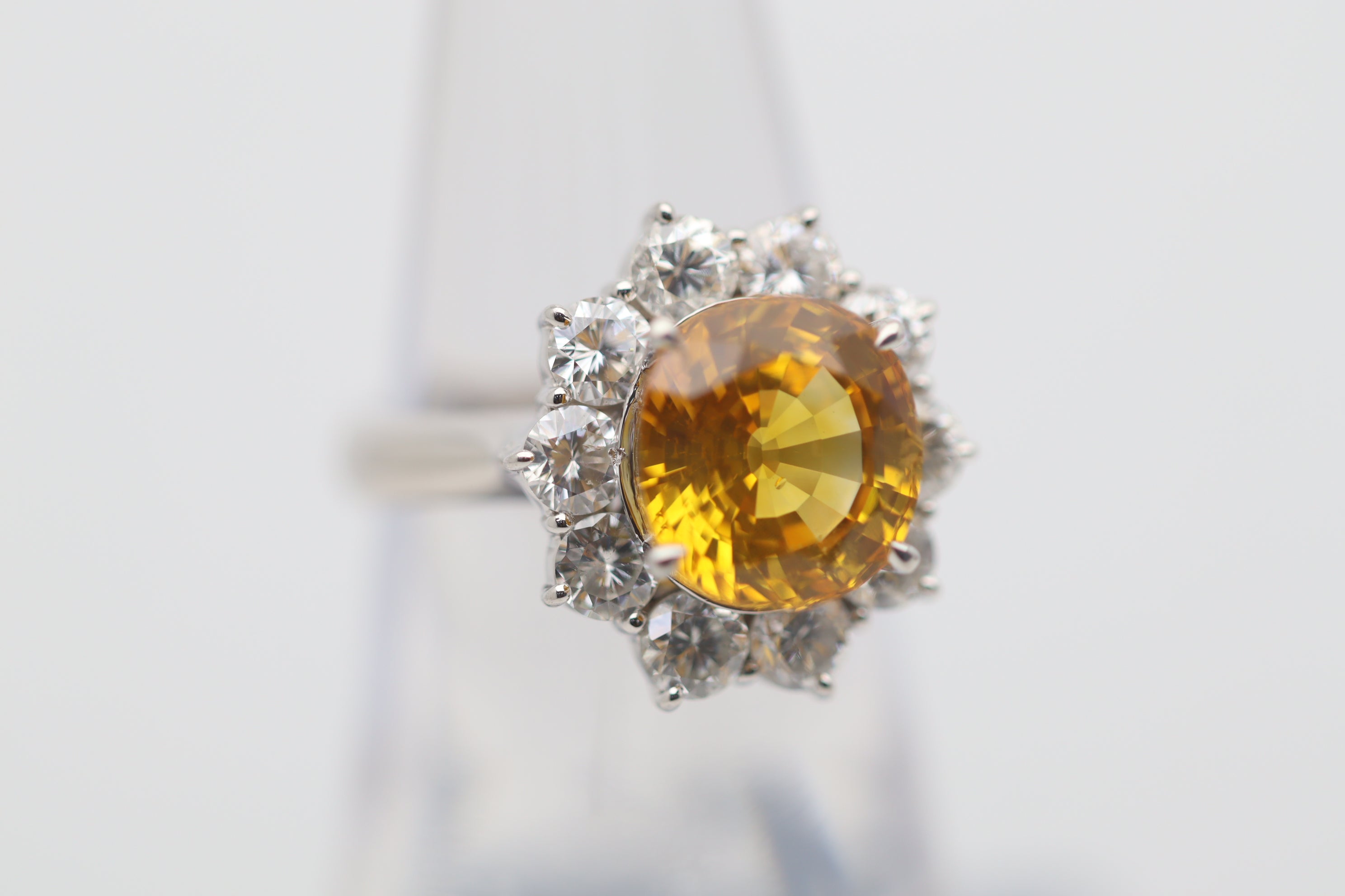 4.68 Carat Orange Sapphire Diamond Halo Platinum Ring