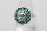 Diamond Emerald-Halo Floral Platinum Ring