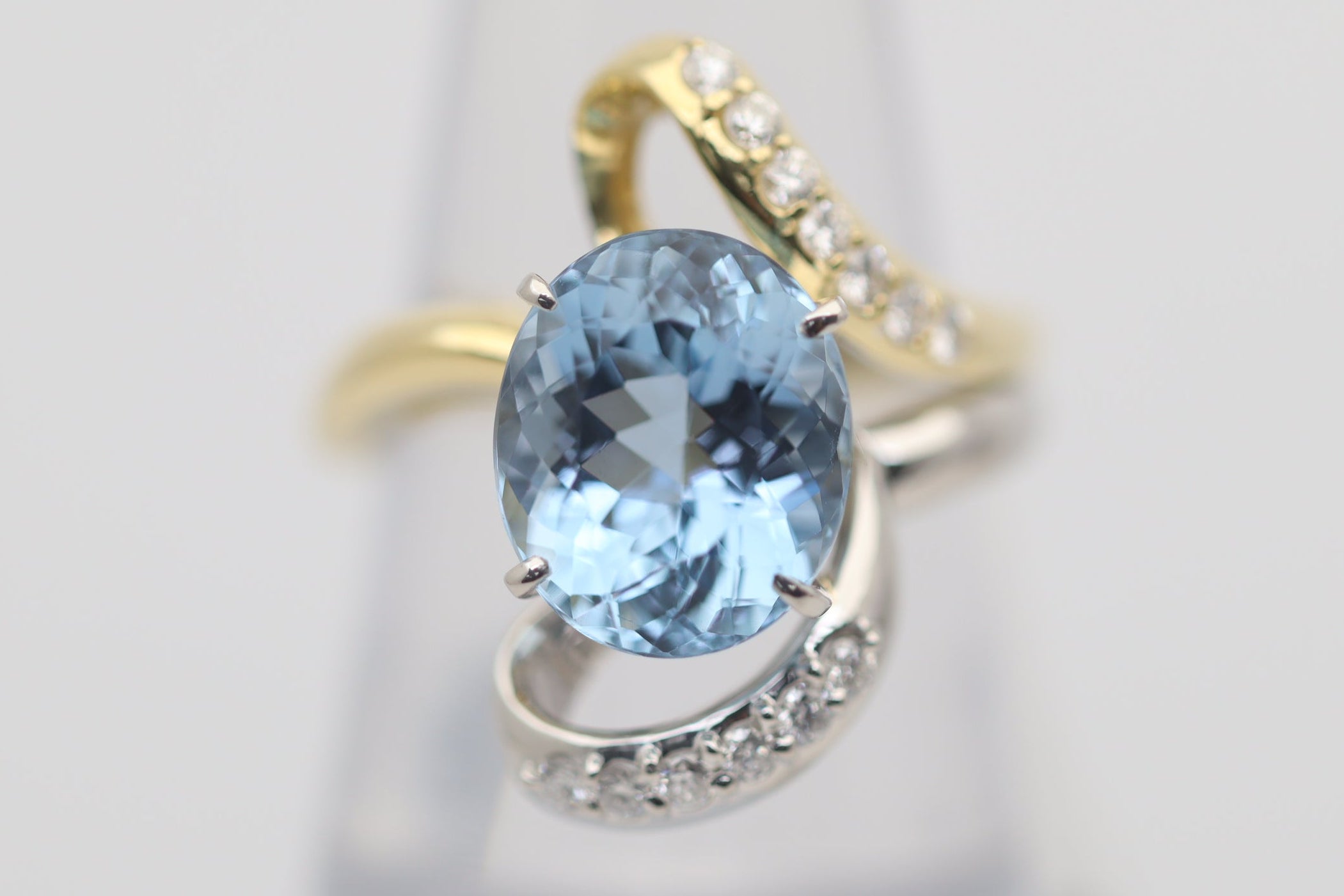 Aquamarine Diamond Gold & Platinum Two-Tone Ring