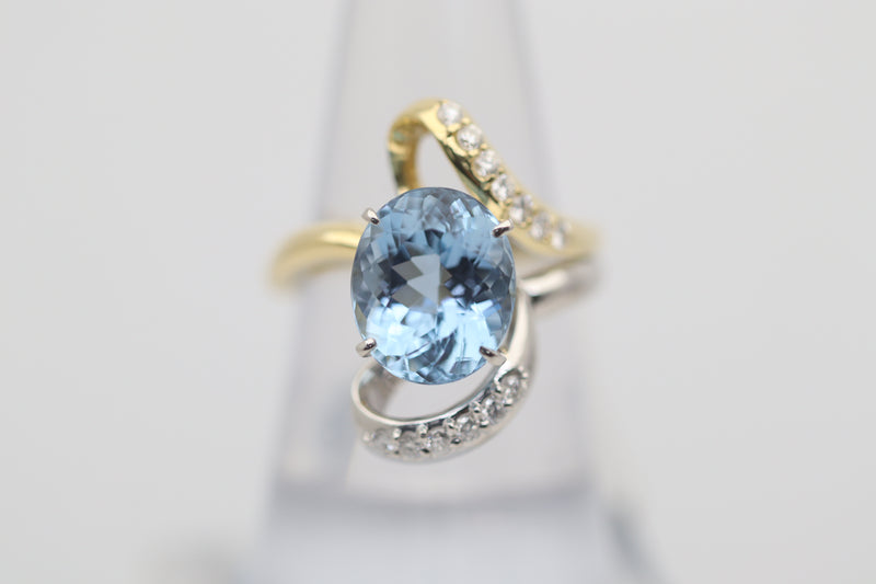 Aquamarine Diamond Gold & Platinum Two-Tone Ring