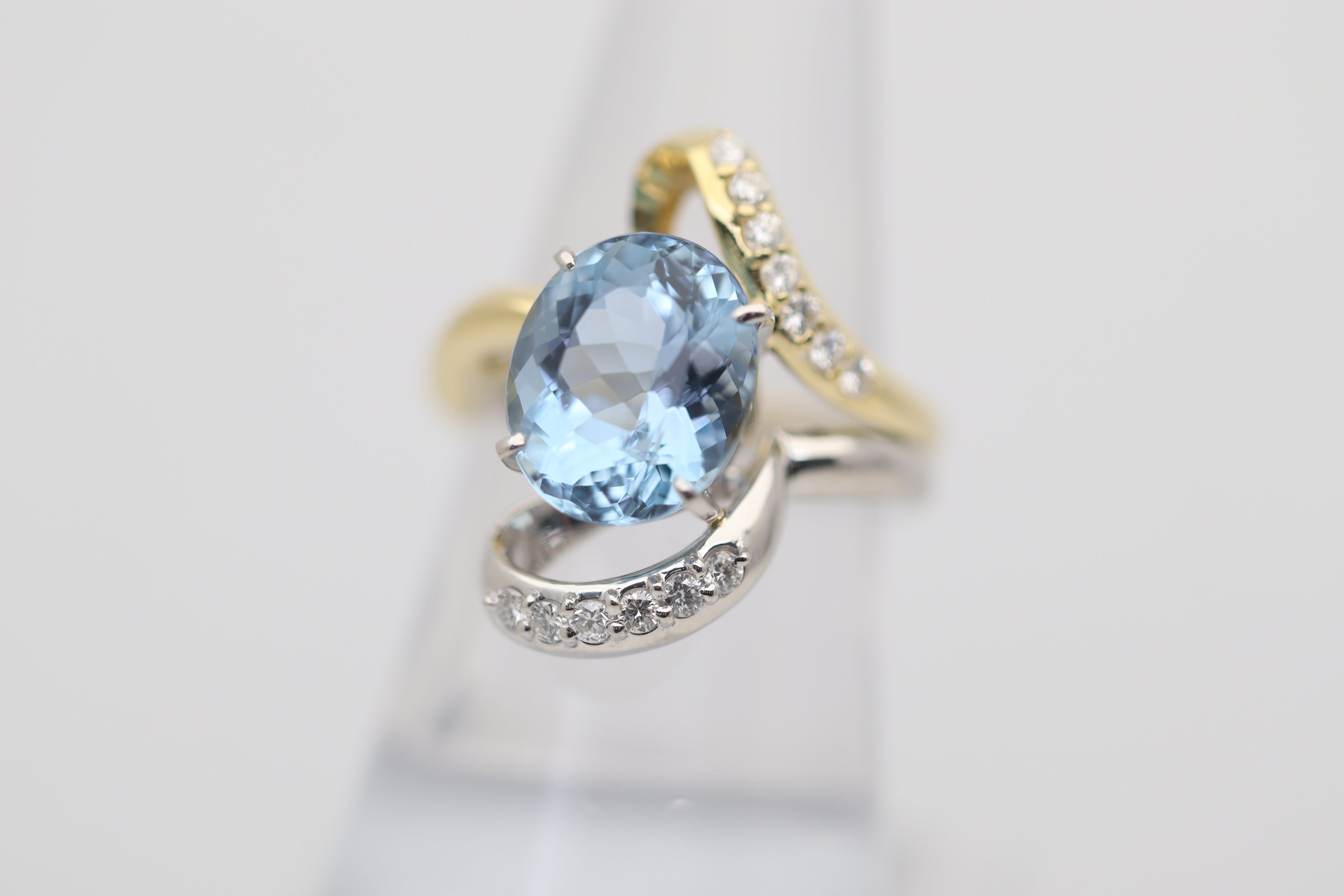 Aquamarine Diamond Gold & Platinum Two-Tone Ring