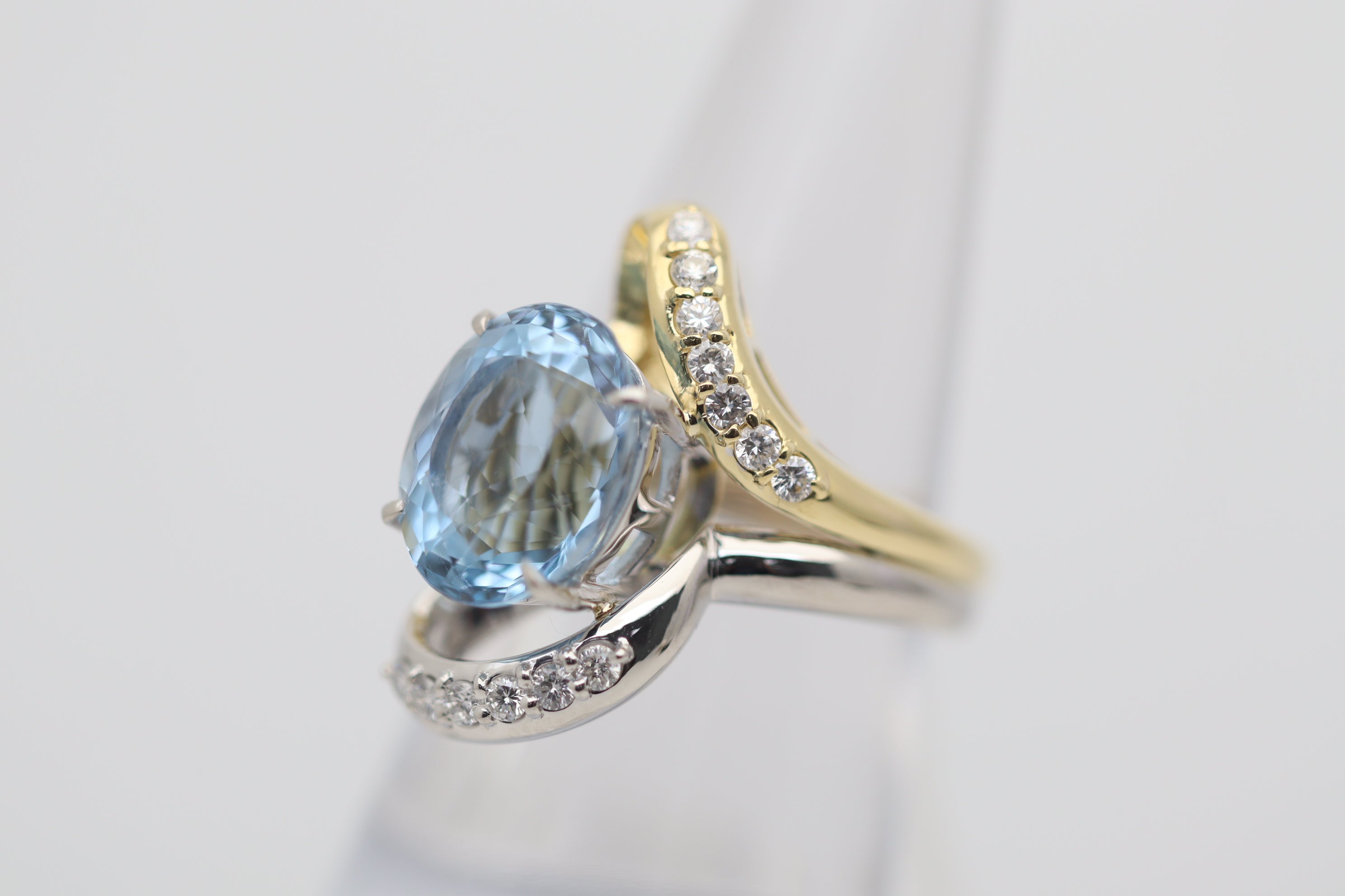 Aquamarine Diamond Gold & Platinum Two-Tone Ring