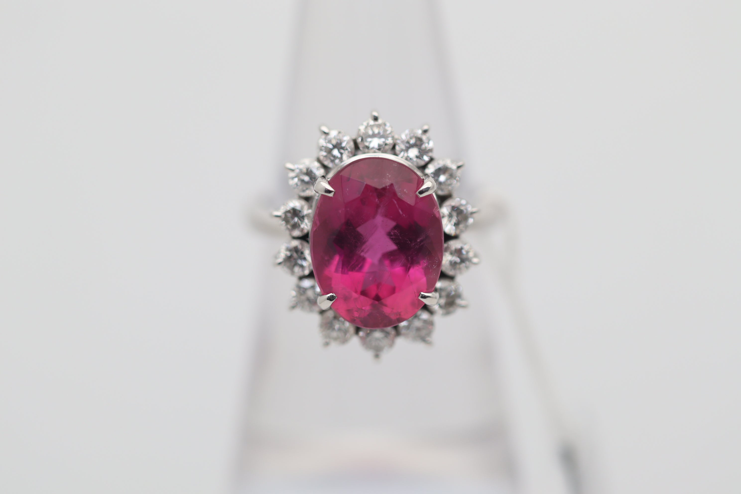 Pink Tourmaline Diamond Halo Platinum Ring