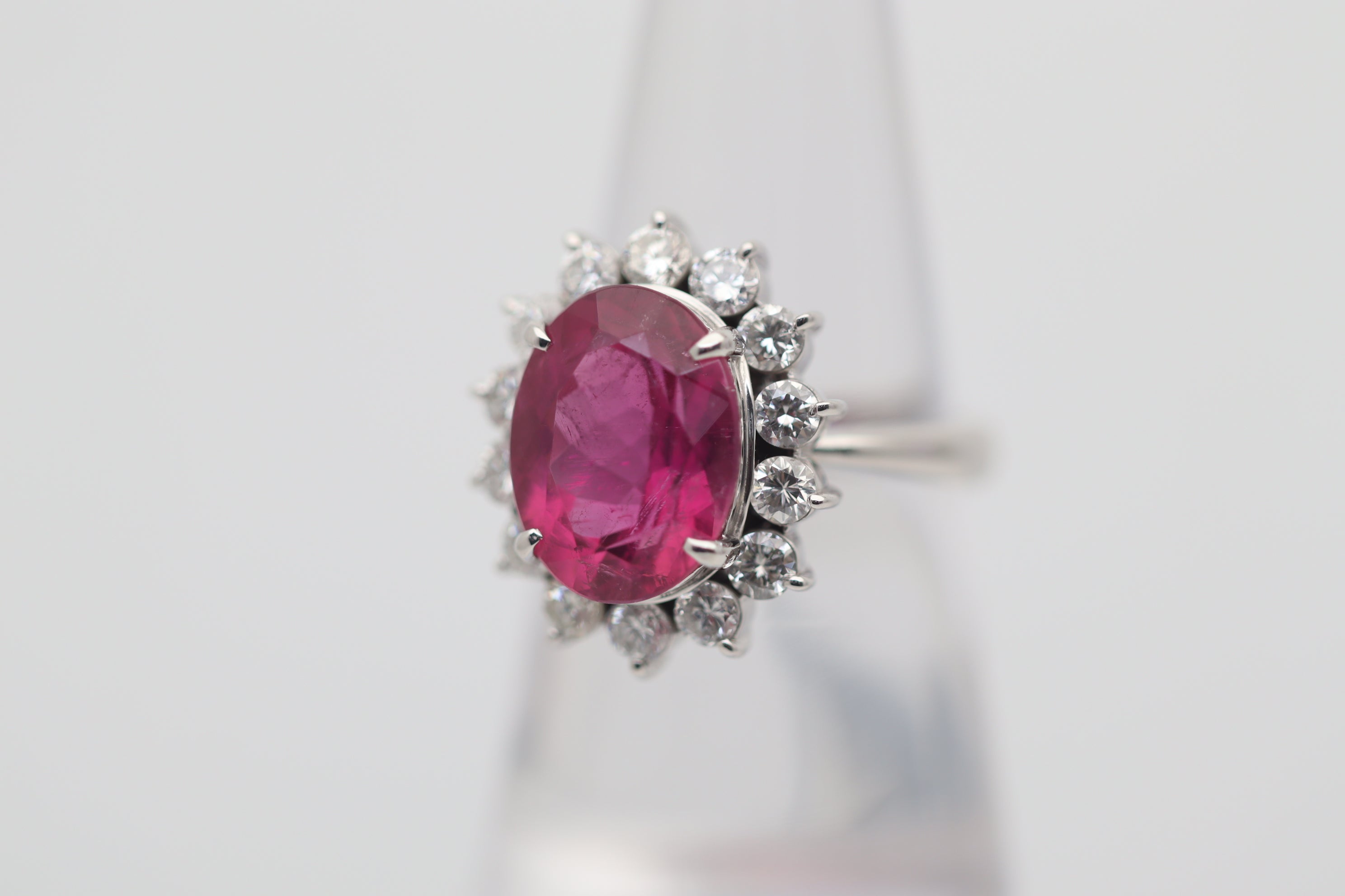 Pink Tourmaline Diamond Halo Platinum Ring