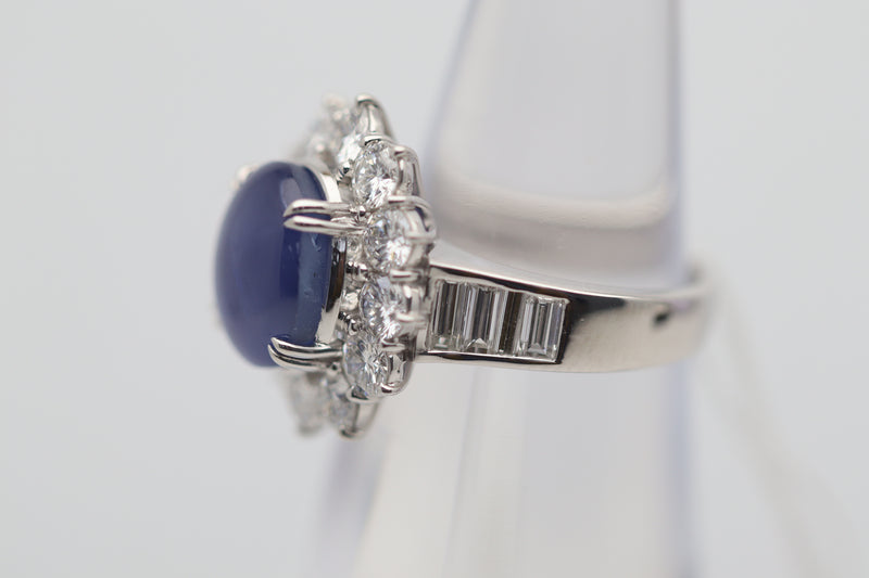 7.56 Carat Star Sapphire Diamond Platinum Ring