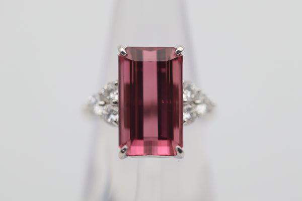 11.05 Carat Pink Tourmaline Diamond Platinum Ring
