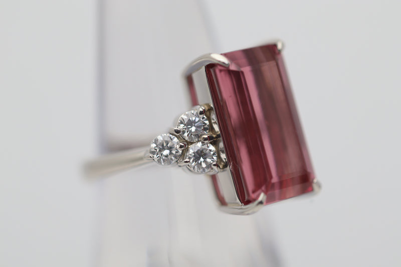 11.05 Carat Pink Tourmaline Diamond Platinum Ring