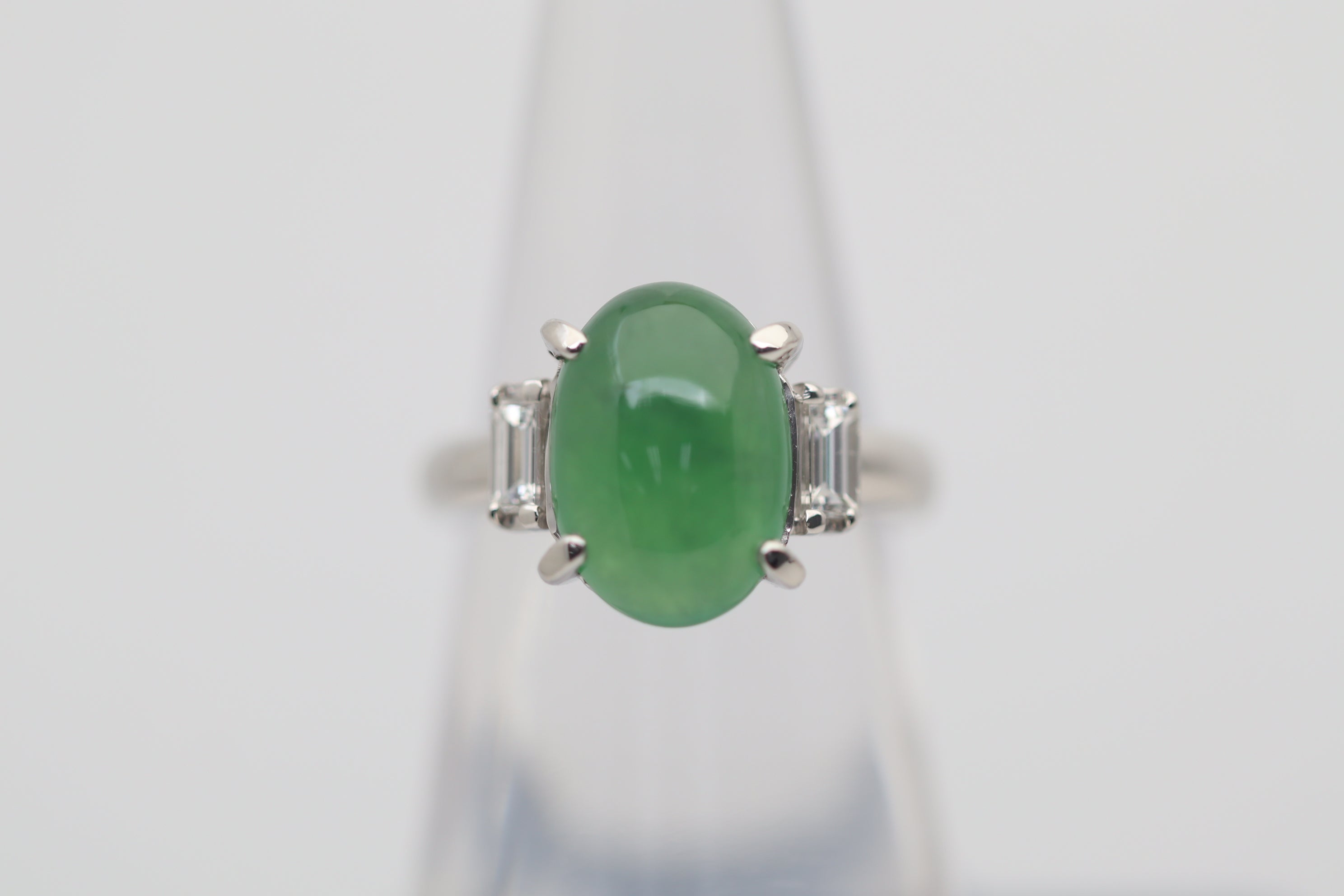 Jadeite Jade Diamond 3-Stone Platinum Ring