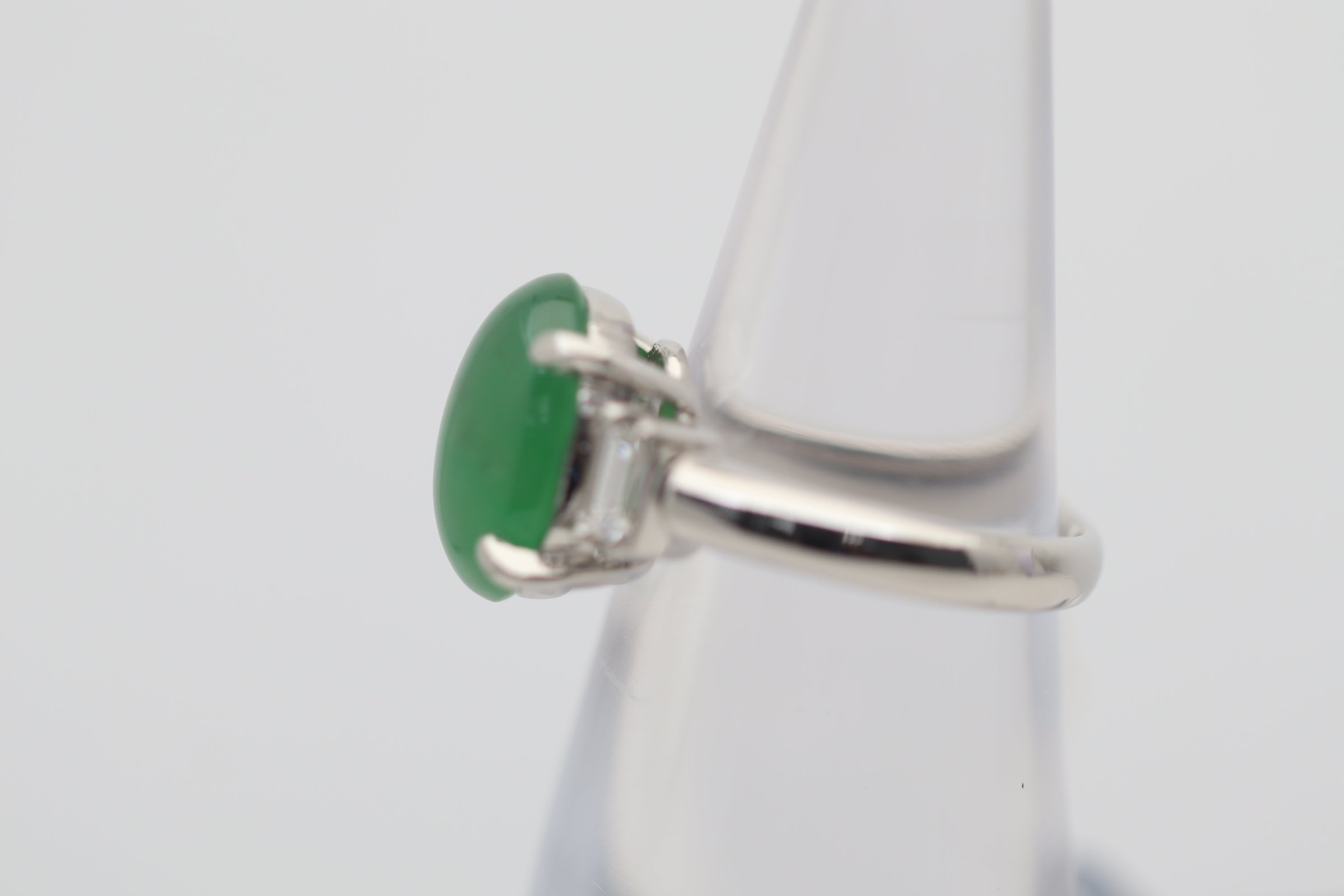 Jadeite Jade Diamond 3-Stone Platinum Ring