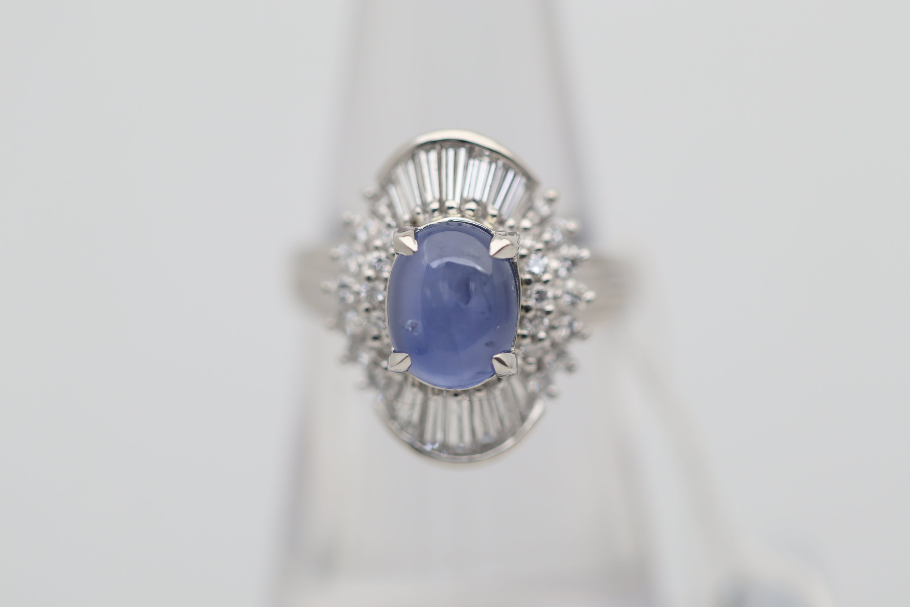 Blue Star Sapphire Diamond Platinum Ring