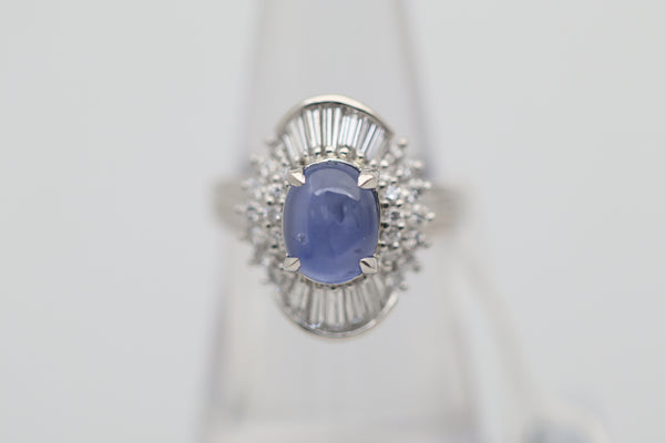 Blue Star Sapphire Diamond Platinum Ring