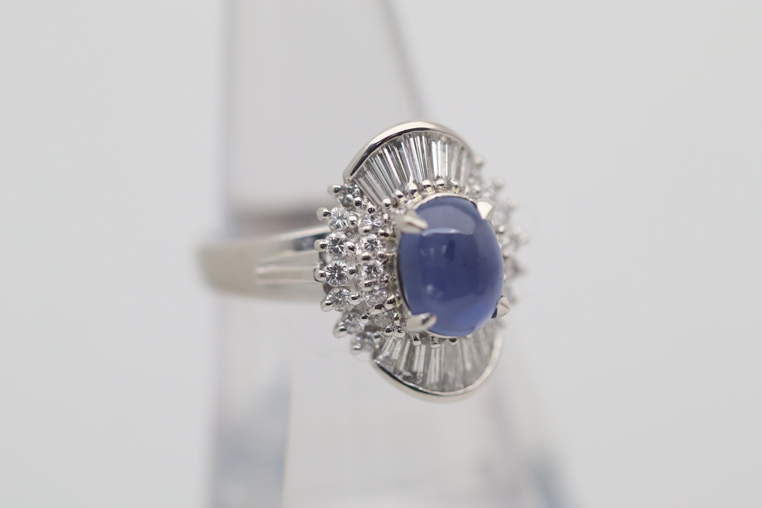 Blue Star Sapphire Diamond Platinum Ring