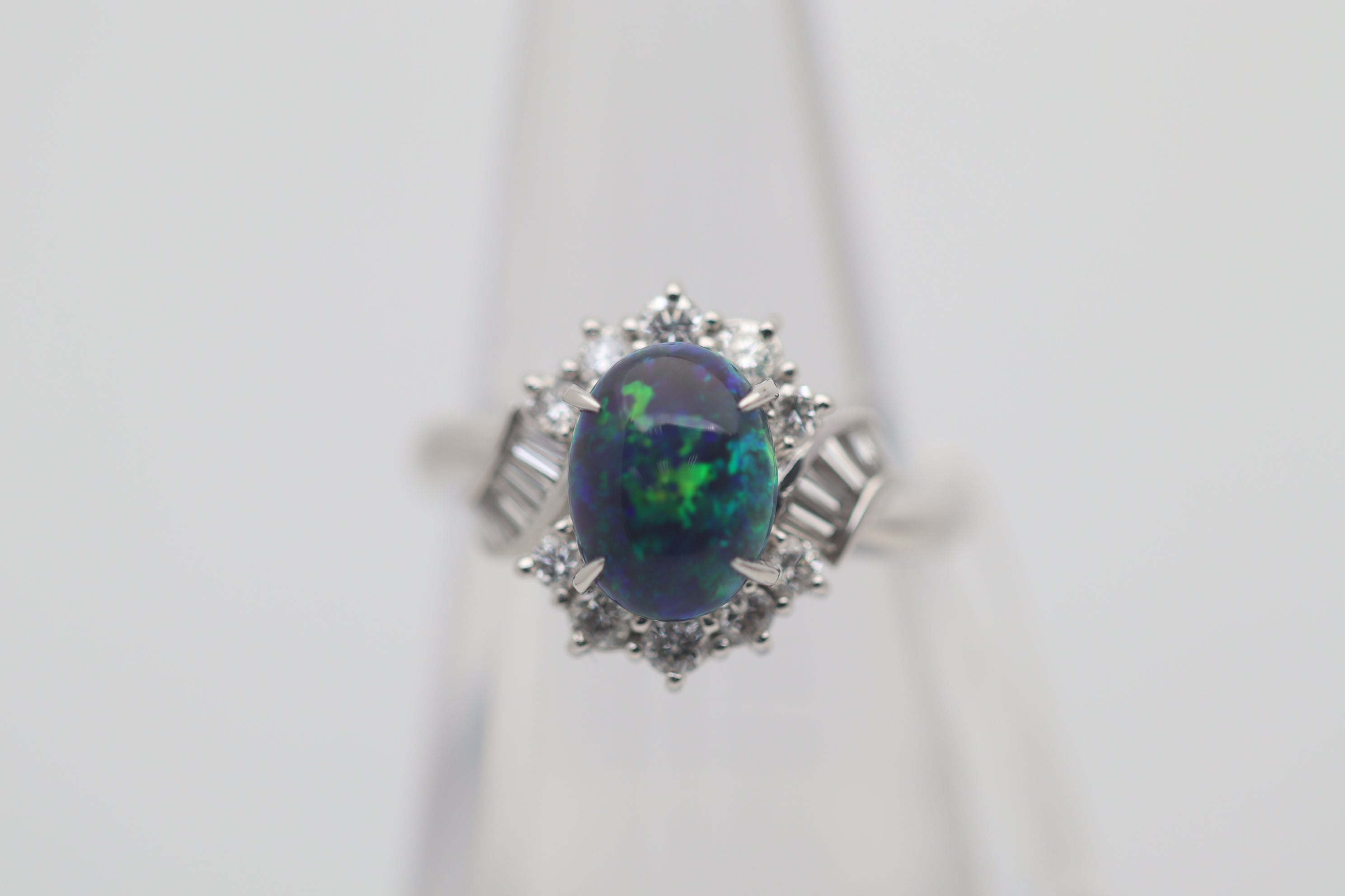 Australian Black Opal Diamond Platinum Ring