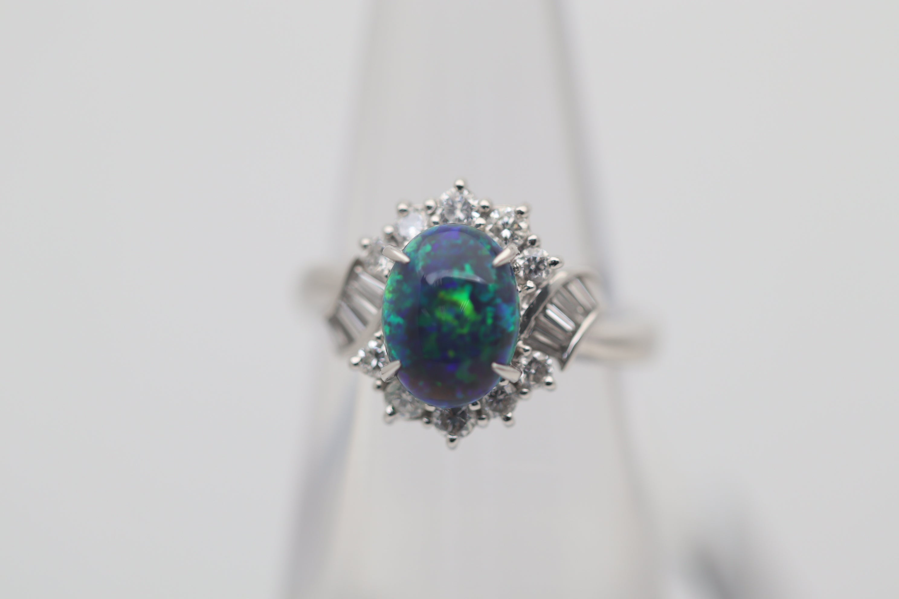 Australian Black Opal Diamond Platinum Ring