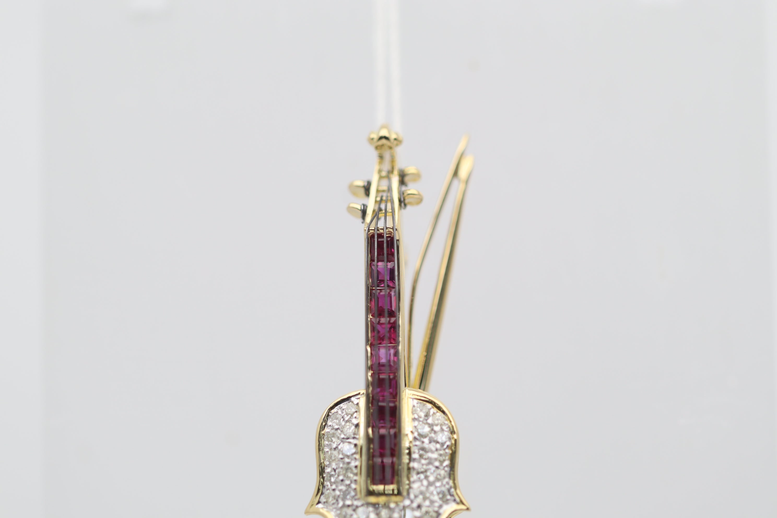 Diamond Ruby Gold Violin Brooch-Pendant