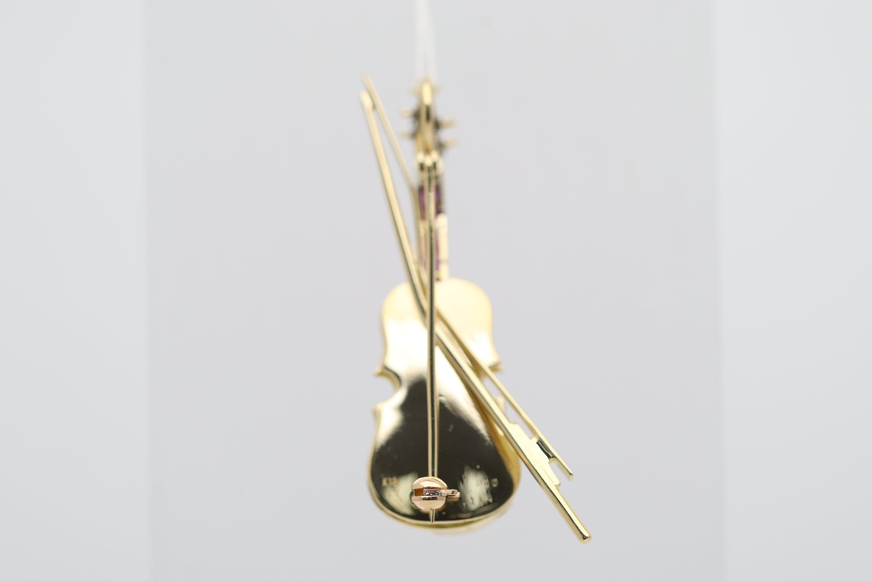 Diamond Ruby Gold Violin Brooch-Pendant