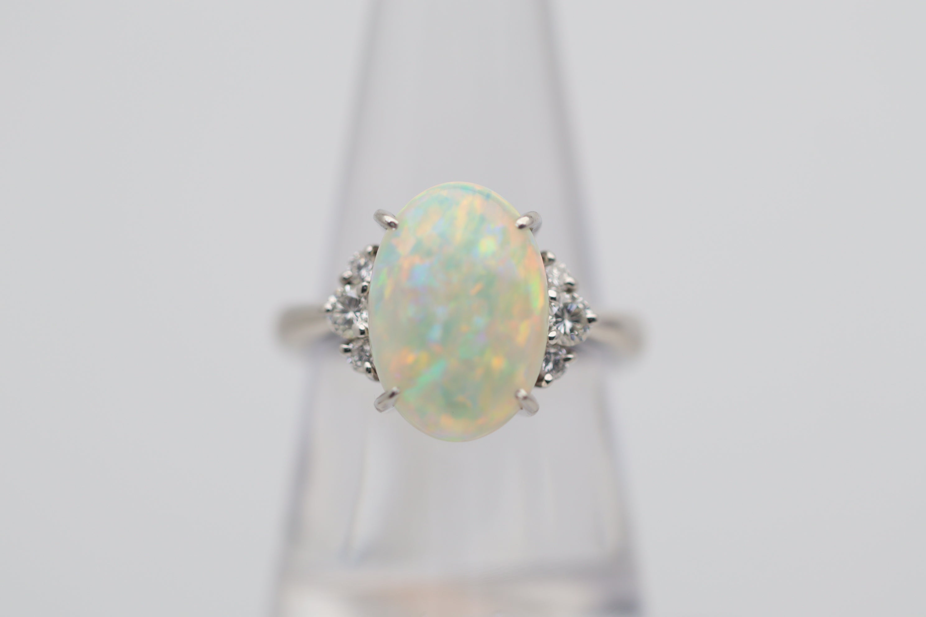 4.83 Carat Superb Australian Crystal Opal Diamond Platinum Ring