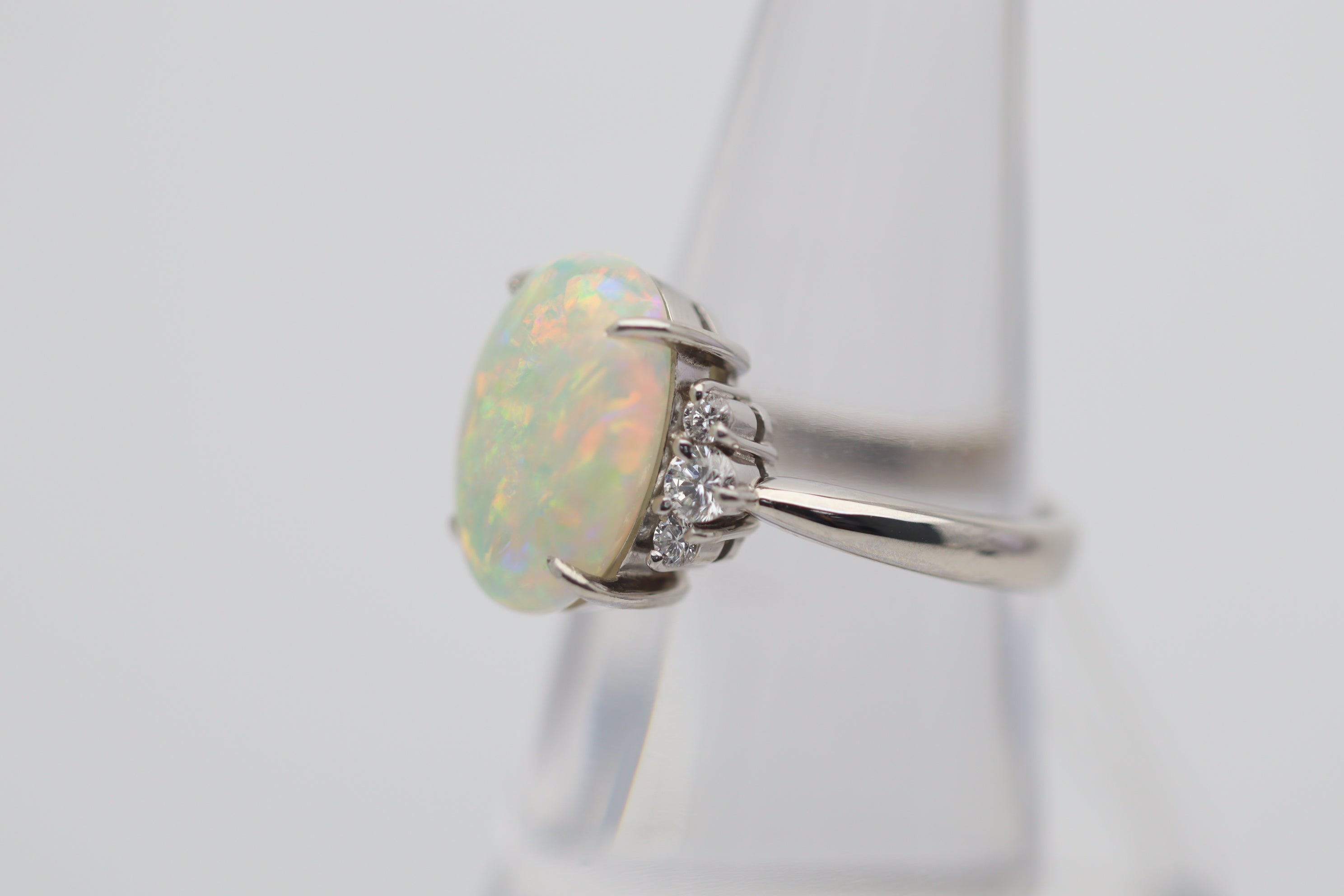 4.83 Carat Superb Australian Crystal Opal Diamond Platinum Ring