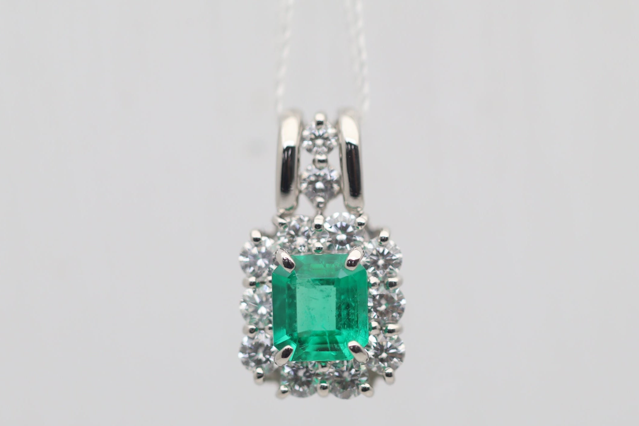 Emerald Diamond Platinum Pendant