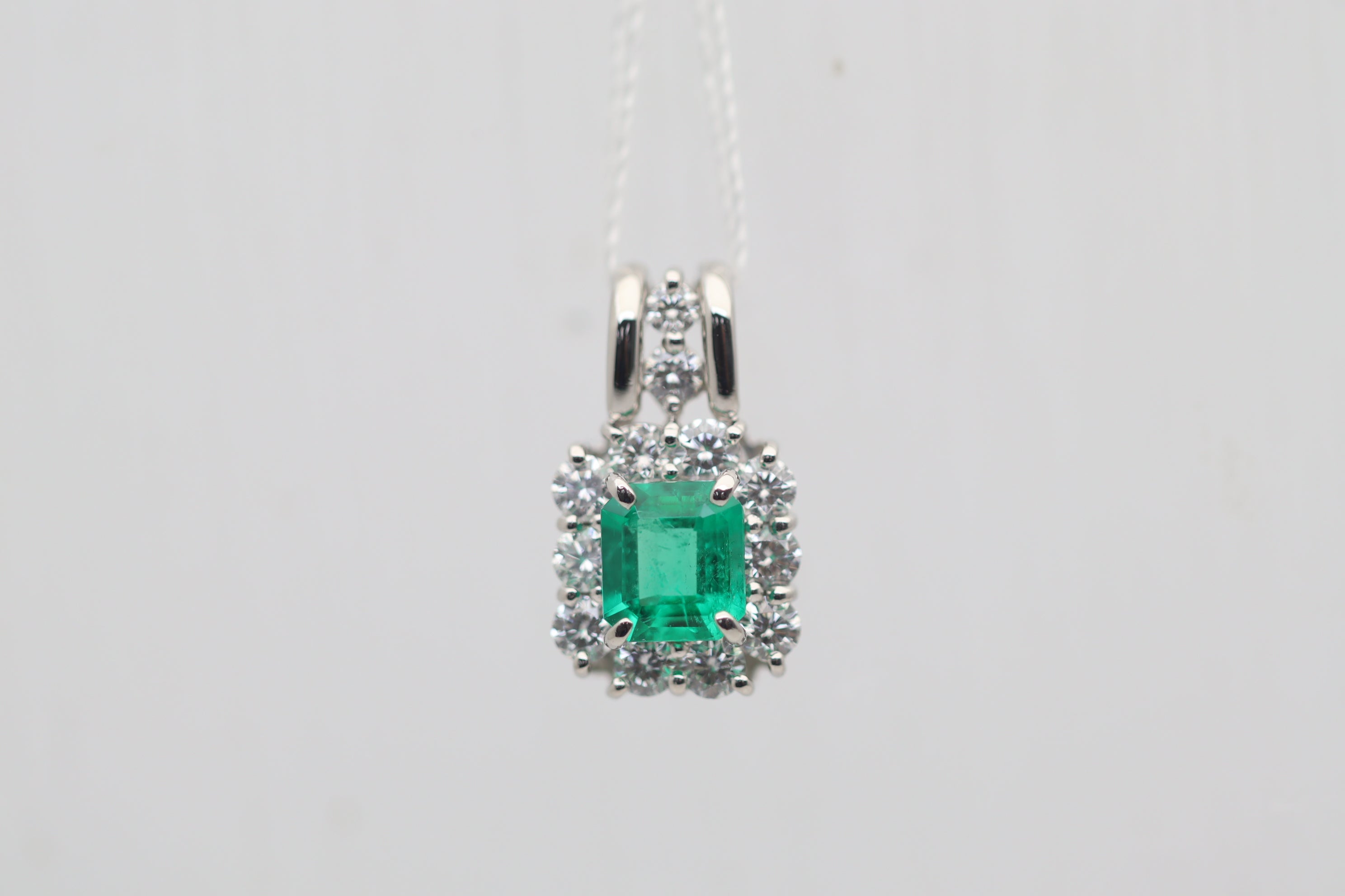 Emerald Diamond Platinum Pendant