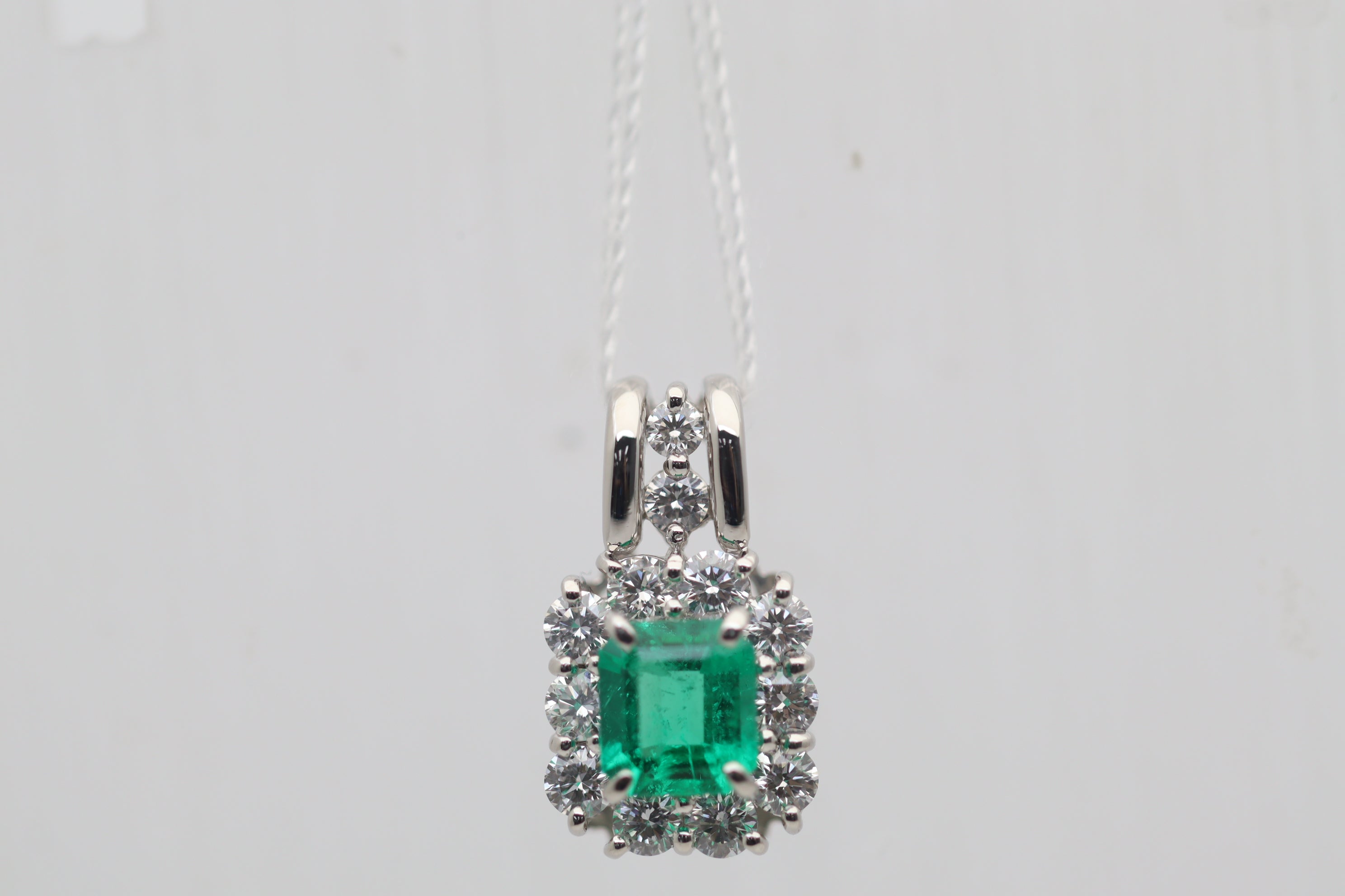 Emerald Diamond Platinum Pendant