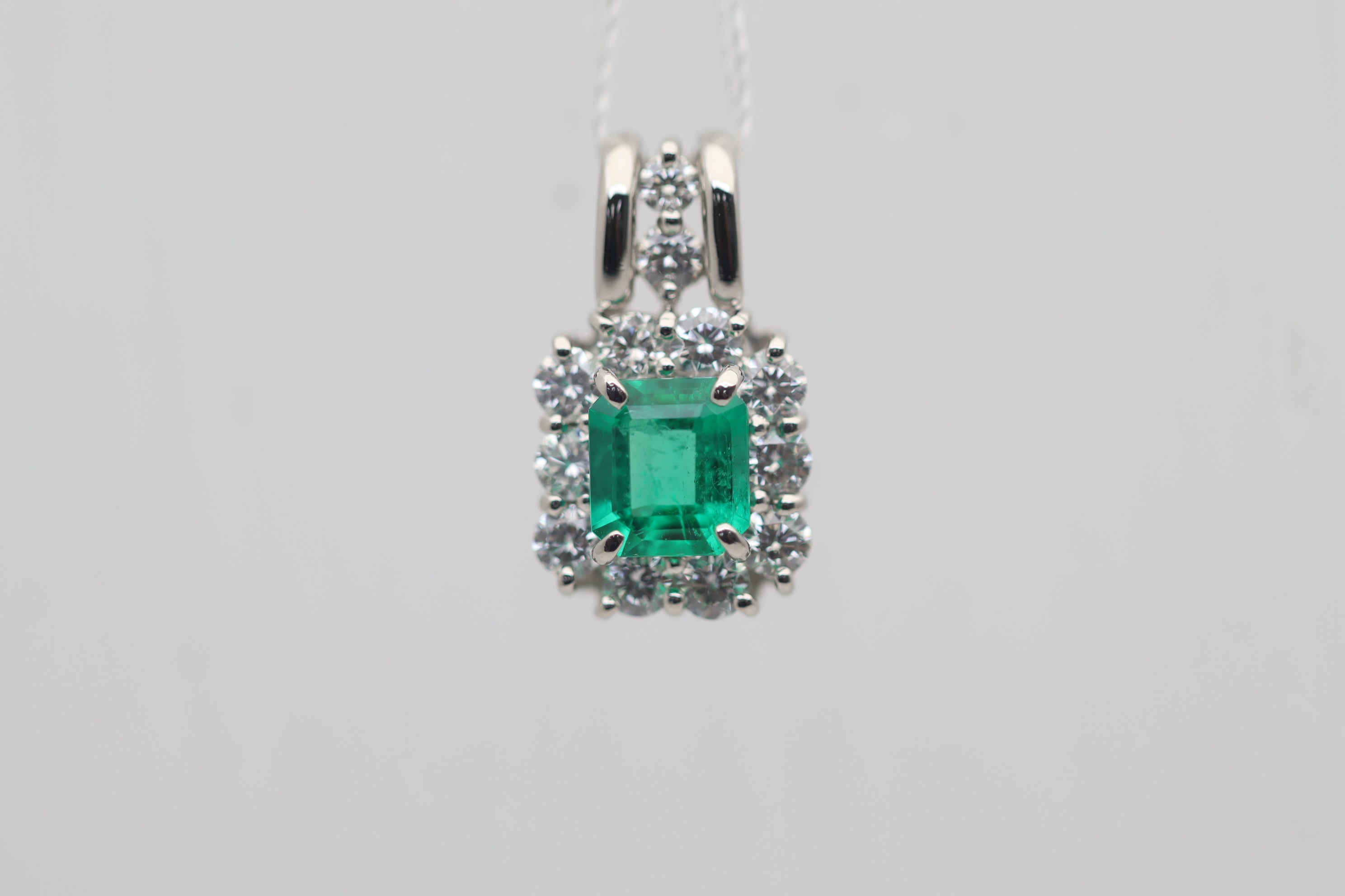 Emerald Diamond Platinum Pendant