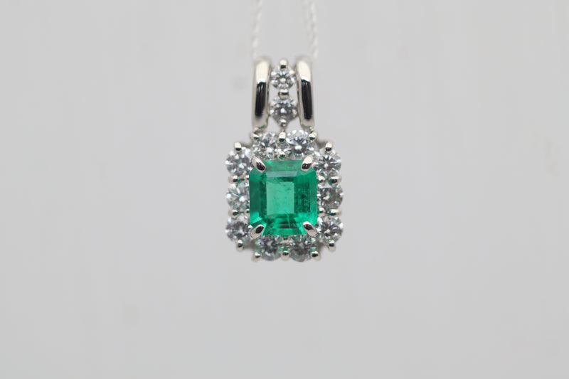 Emerald Diamond Platinum Pendant