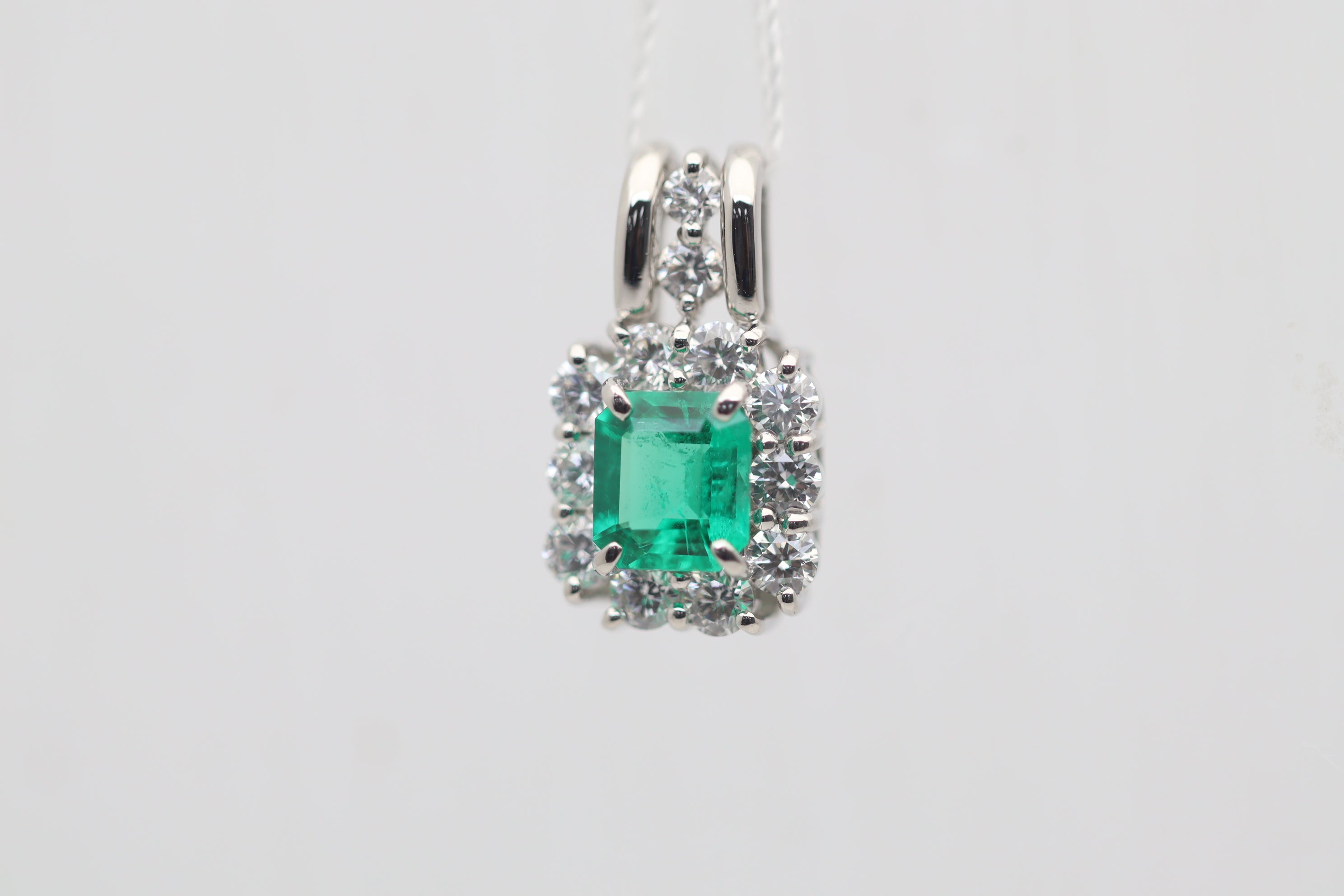 Emerald Diamond Platinum Pendant