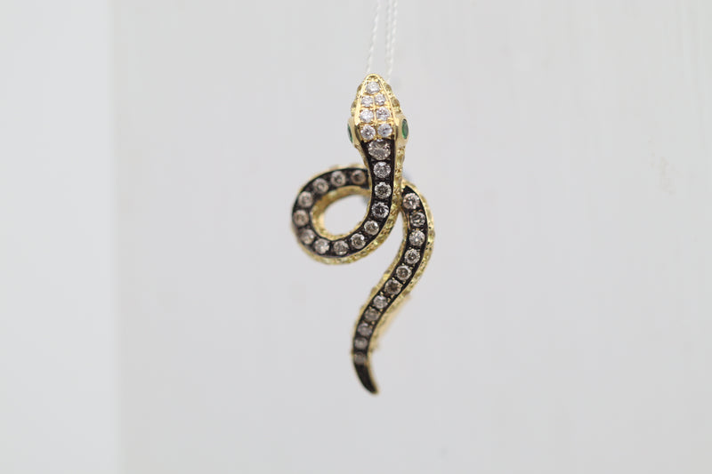Diamond Sapphire Tsavorite Gold Snake Pendant-Pin