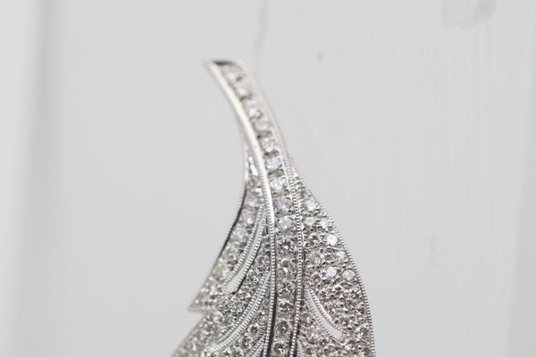 Antique-Style Diamond Platinum Foliage Leaf Brooch Pendant