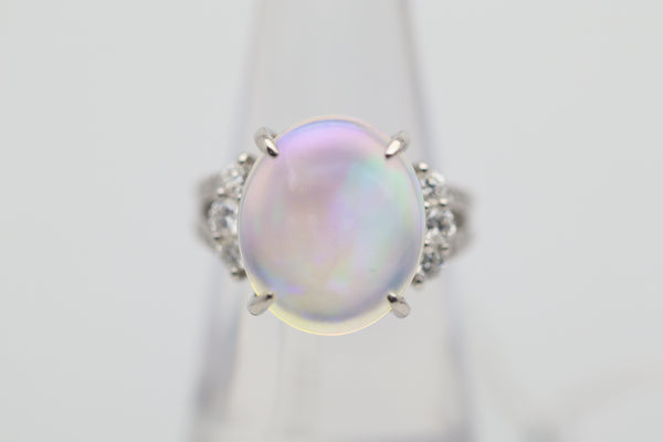 7.67 Carat Australian Crystal Opal Diamond Platinum Ring