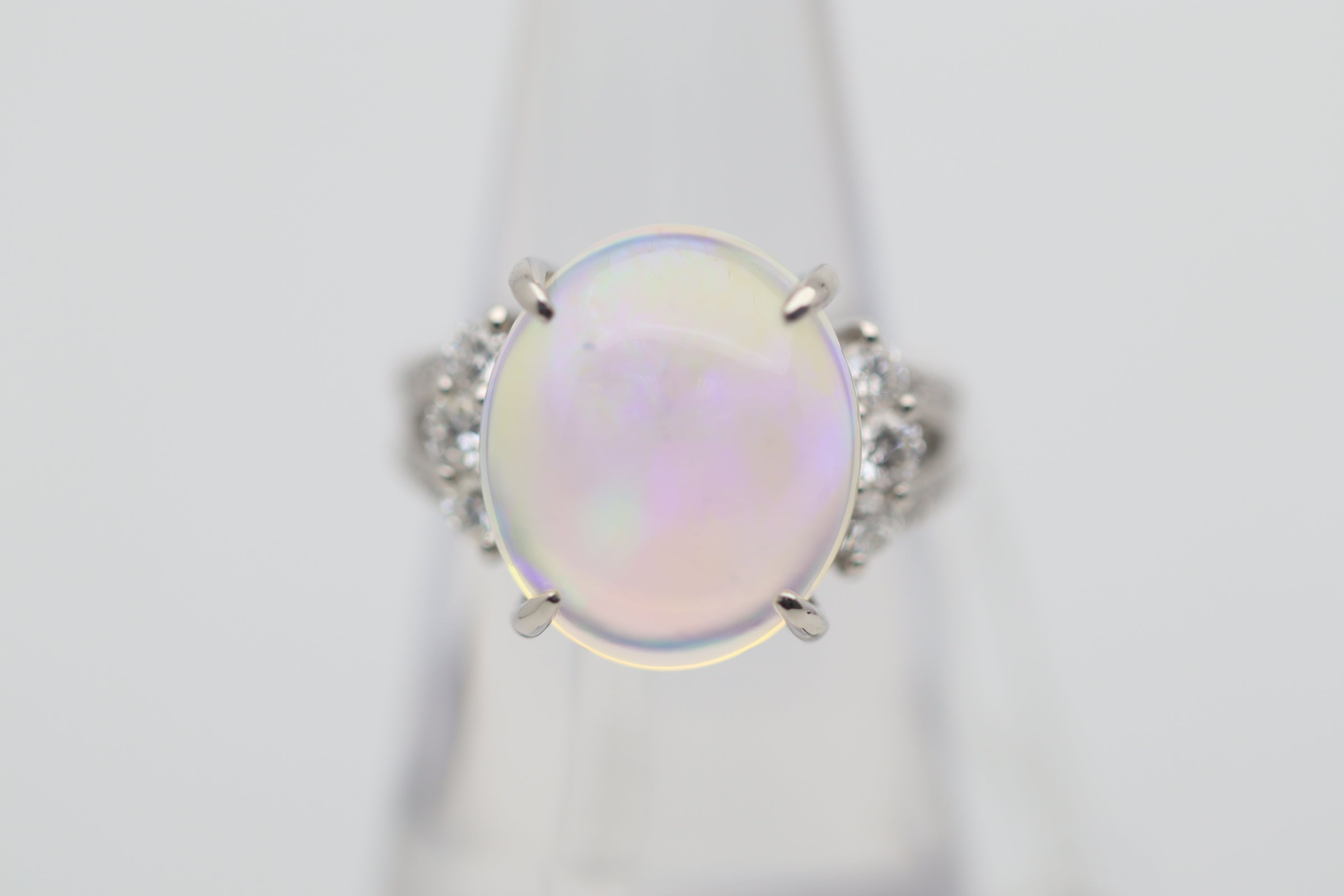 7.67 Carat Australian Crystal Opal Diamond Platinum Ring