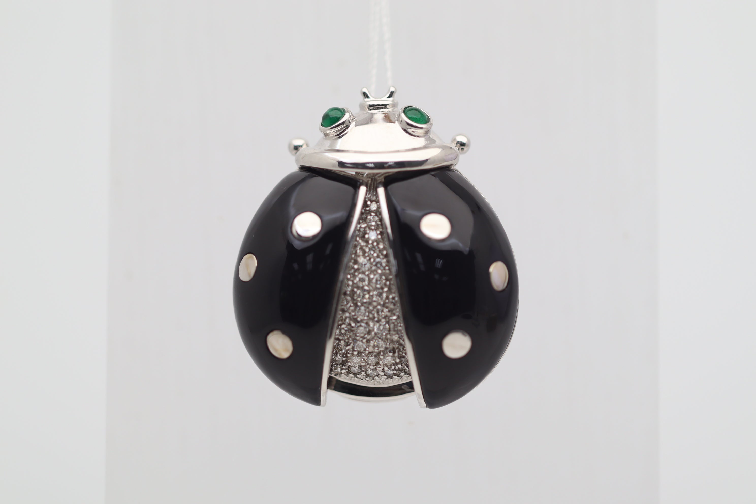 Diamond Onyx Emerald Gold Ladybug Pendant Brooch