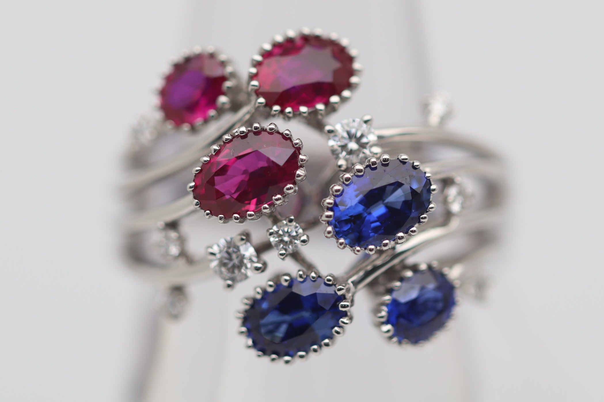Ruby Sapphire Diamond Gold Floral Ring