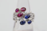 Ruby Sapphire Diamond Gold Floral Ring