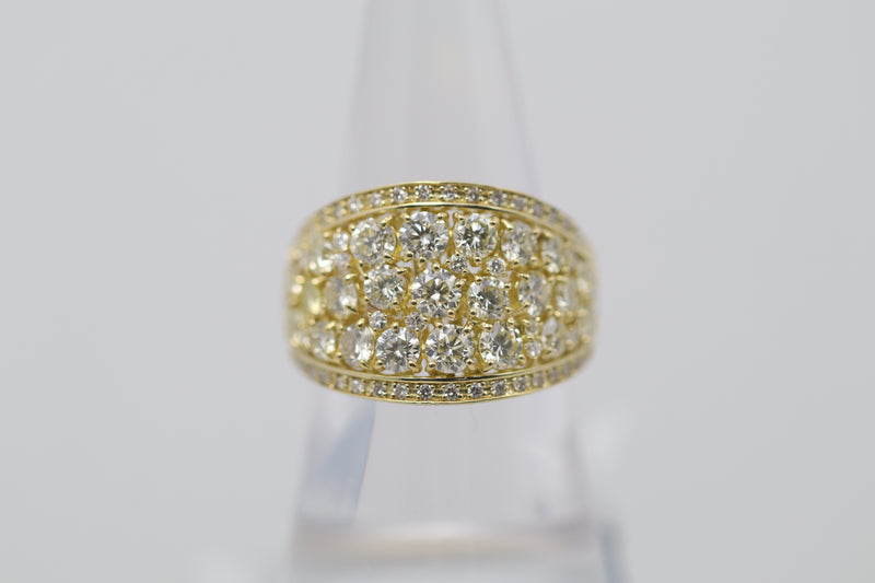 Wide Diamond Cluster Gold Band Ring