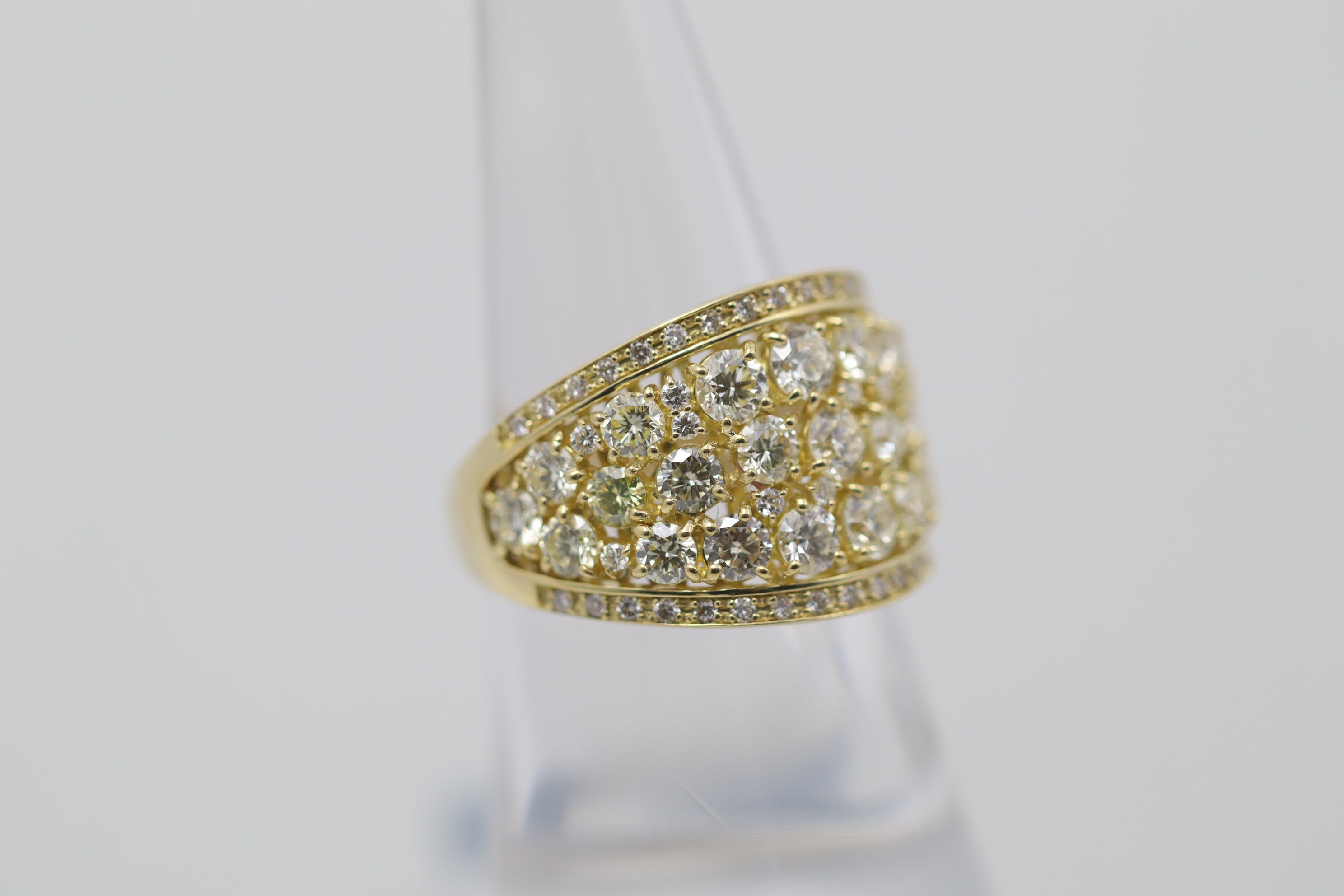 Wide Diamond Cluster Gold Band Ring