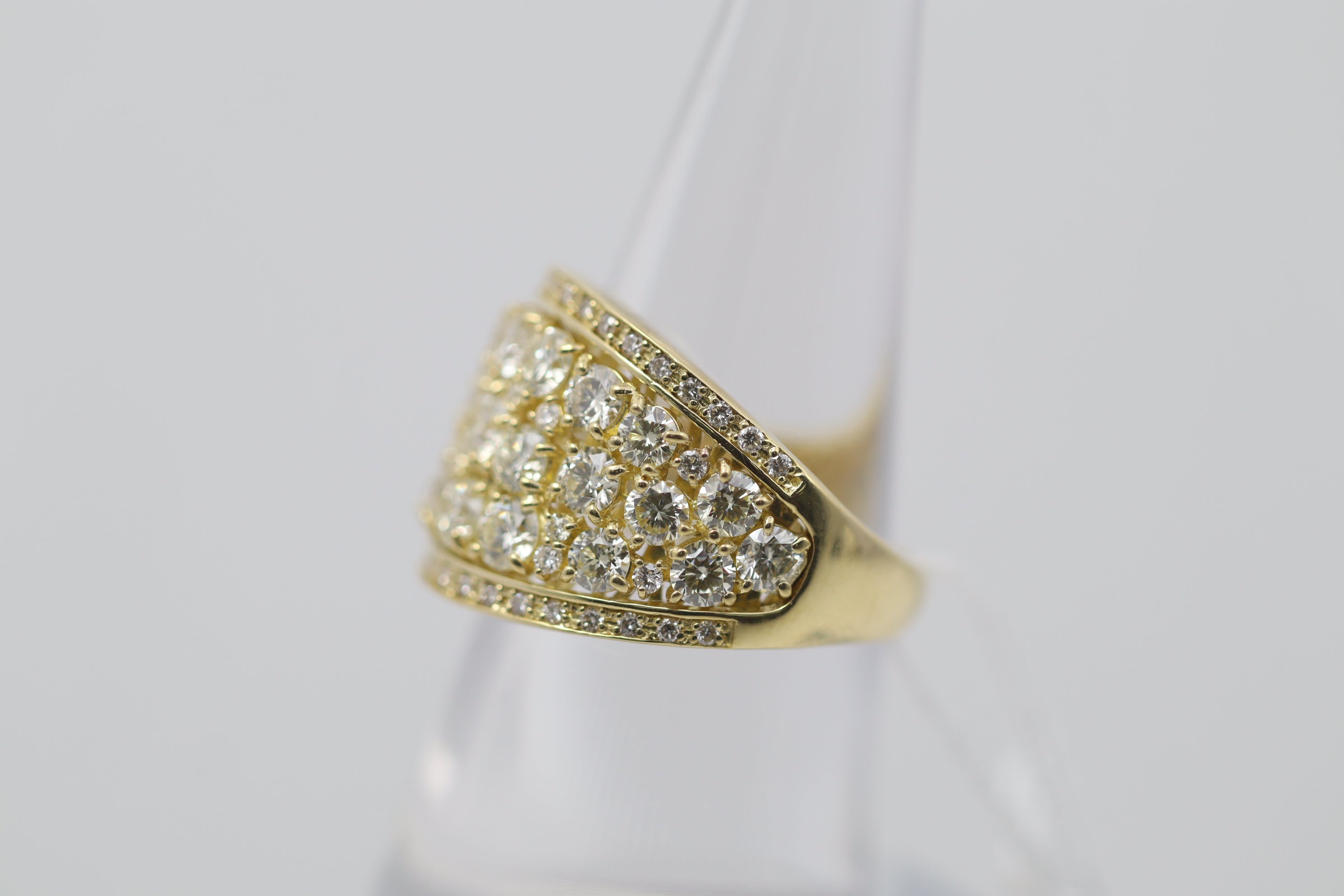 Wide Diamond Cluster Gold Band Ring