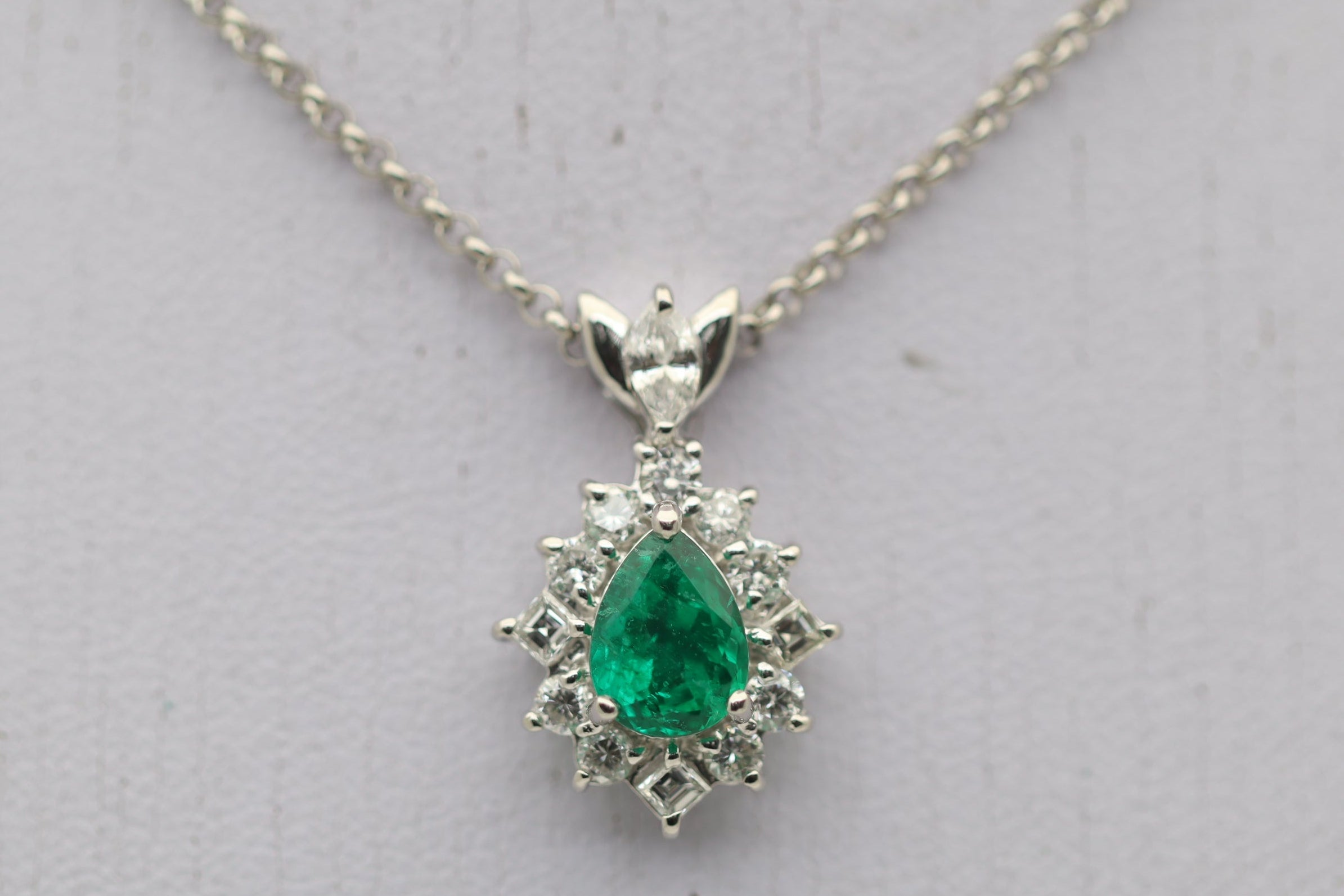 Fine Emerald Diamond Platinum Pendant